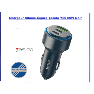 YESIDO Y50 - CHARGEUR ALLUME CIGARE 60W (DUAL USB-C 30W   + USB-A QC3.0 18W )martinique guadeloupe guyane