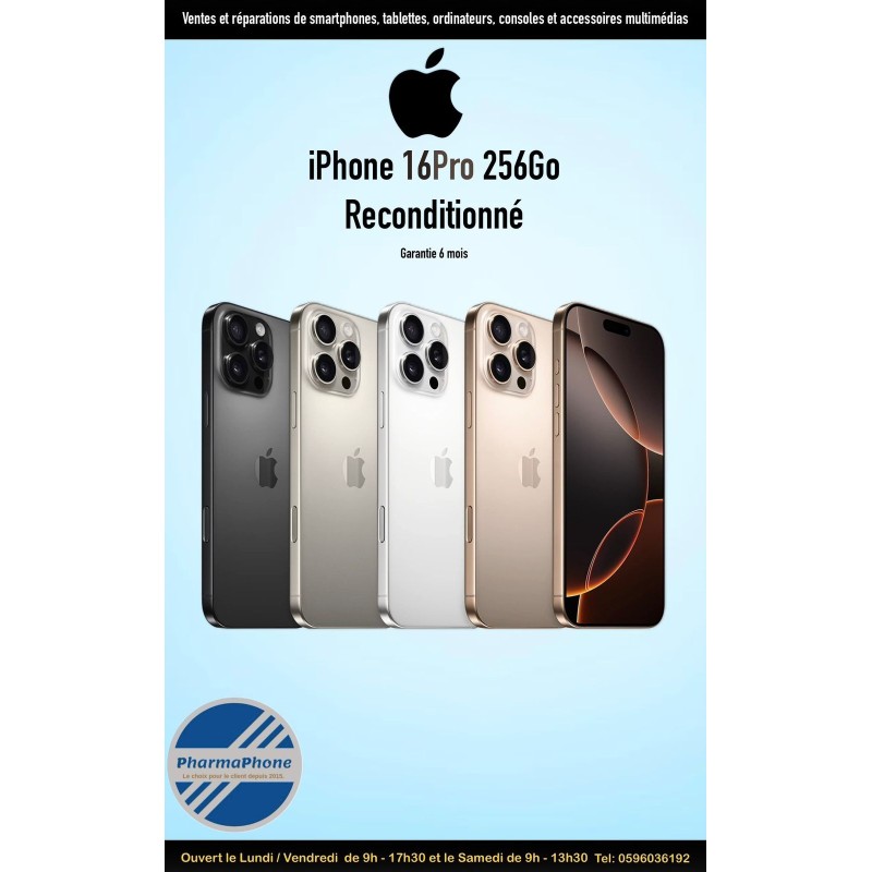 IPHONE 16 PRO MAX RECONDITIONNE GARANTIE 1 ANS CHEZ PHARMAPHONE.