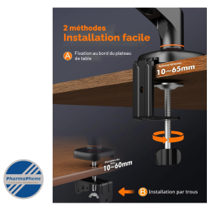 Bras Ecran PC Universelle - 13" à 32" - ressort à GAZ - VESA 75/100mm - EMPLACEMENT: