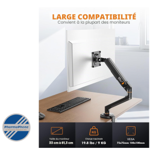 Bras Ecran PC Universelle - 13" à 32" - ressort à GAZ - VESA 75/100mm - EMPLACEMENT: