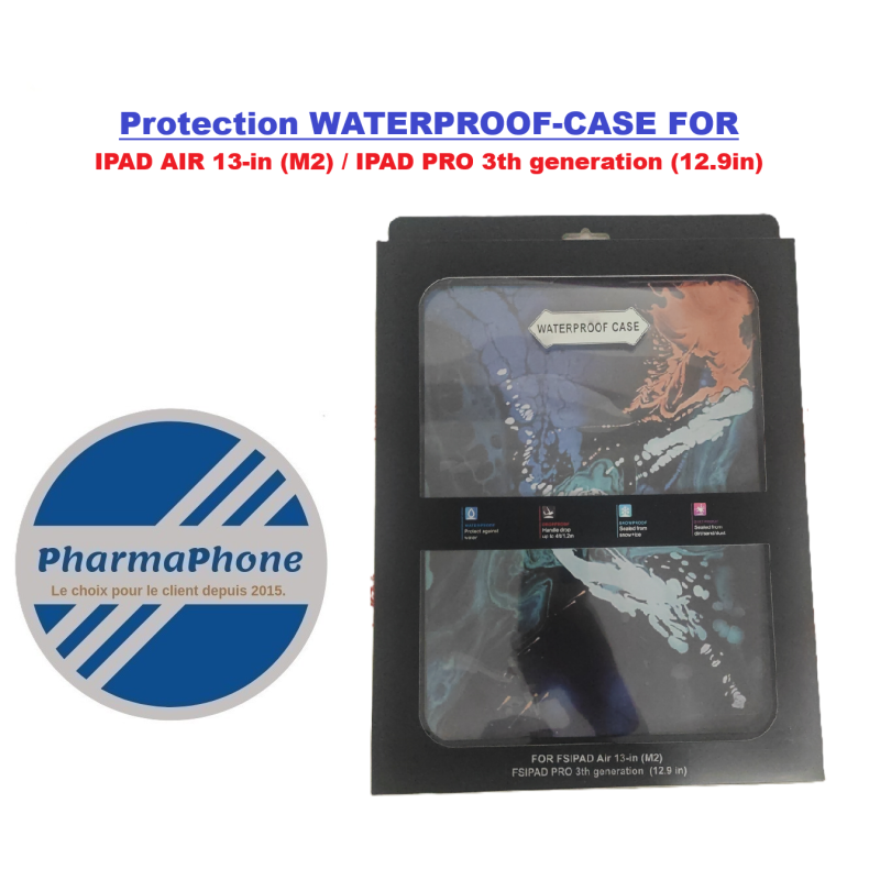 COQUE  WATERPROOF-CASE  IPAD  AIR 13 2025/2024 AND IPAD PRO 3th generation 2018 (12.9in) CHEZ PHARMAPHONE
