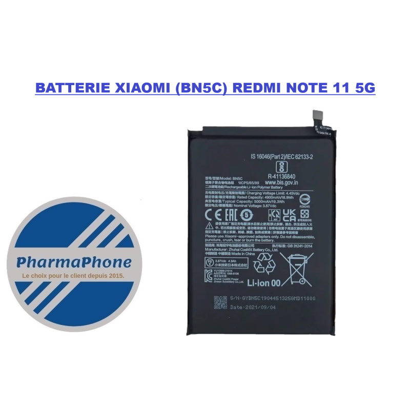 BATTERIE XIAOMI (BN5C) REDMI NOTE 11 5GPAS CHER GUADELOUPE MARTINIQUE GUYANE PHARMAPHONE