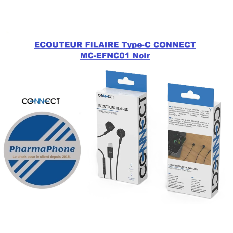 ACHETER  ECOUTEUR FILAIRE Type-C CONNECT MC-EFNC01   Noir    AUBAINE ANTILLES  MARTINIQUE GUADELOUPE GUYANE