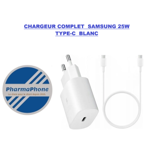 CHARGEUR COMPLET SAMSUNG 25W  TYPE-C  BLANC  martinique guadeloupe guyane
