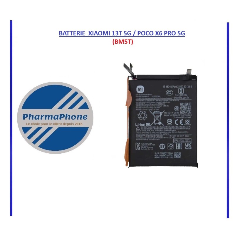 BATTERIE  XIAOMI 13T 5G / POCO X6 PRO 5G BM5T EMPLACEMENT: Z2-R09-E01