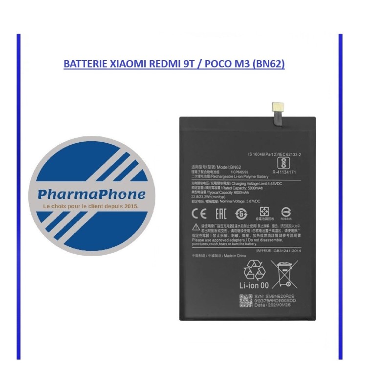 BATTERIE XIAOMI REDMI 9T / REDMI NOTE 9 (BP62) EMPLACEMENT:Z2-R09-E03