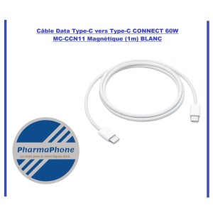 Câble Data Type-C vers Type-C CONNECT 60W MC-CCN11 Magnétique (1m) BLANC - EMPLACEMENT: Z02 - B100 - E05