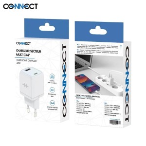 Chargeur Secteur CONNECT  33W (1x Type-C + USB-A ) Blanc - EMP100 - E07