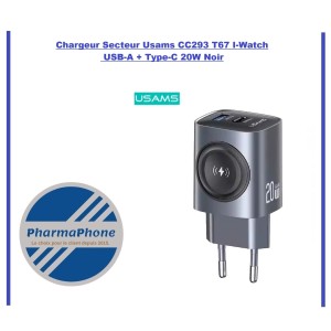 Chargeur I-WATCH Secteur Usams  20W (WIRELESS +Type-C + USB-A ) Blanc - EMPLACEMENT: Z02 - B100 - E07