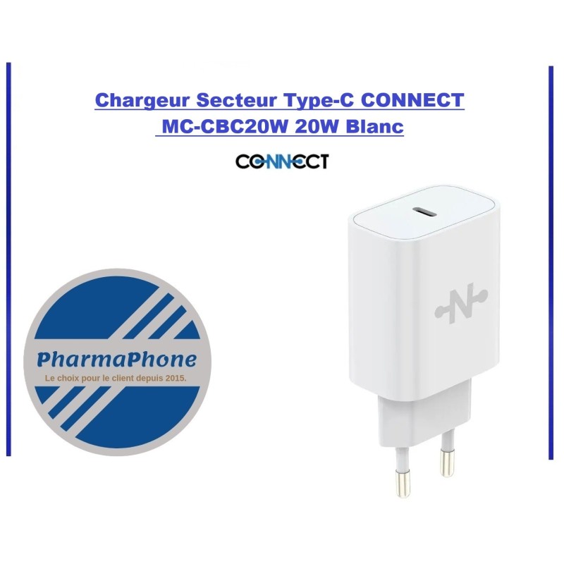 Chargeur Secteur Type-C CONNECT MC-CBC20W 20W Blanc - EMPLACEMENT: Z02 - B100 - E01 Chargeur Secteur Type-C CONNECT MC-CBC20W 20W Blanc - EMPLACEMENT: Z02 - B100 - E01