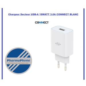 Chargeur Secteur USB-A 18WATT 3.0A CONNECT BLANC - EMPLACEMENT: Z02 - B200 - E06