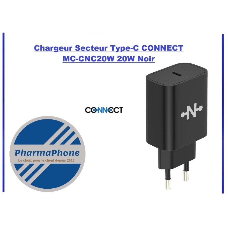 Chargeur Secteur Type-C CONNECT MC-CNC20W 20W NOIR - EMPLACEMENT: Z02- B100 - E02 Chargeur Secteur Type-C CONNECT MC-CNC20W 20W NOIR - EMPLACEMENT: Z02- B100 - E02