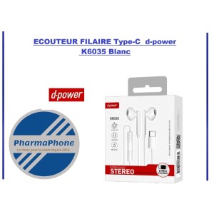 ECOUTEUR FILAIRE Type-C  d-power K6035 Blanc EMPLACEMENT: Z2 - B200 - E04