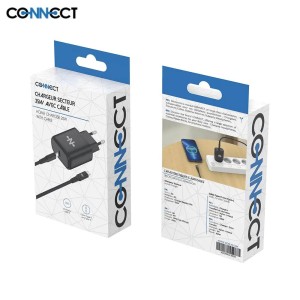 Chargeur Secteur AVEC CÂBLE  Type-C 25 WATT  CONNECT MC-CBC25W3  NOIR - EMPLACEMENT: Z02- B100 - E03