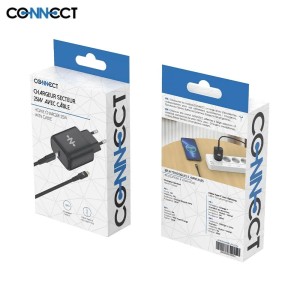 Chargeur Secteur AVEC CÂBLE  Type-C 25 WATT  CONNECT MC-CBC25W3  NOIR - EMPLACEMENT: Z02- B100 - E03