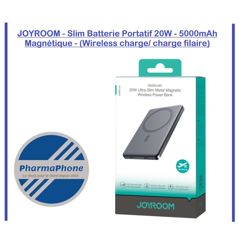 JOYROOM - Slim Batterie Portatif 20W - 5000mAh Magnétique - (Wireless charge/ charge filaire) - EMPLACEMENT: Z02 - B80 - E10 JOYROOM - Slim Batterie Portatif 20W - 5000mAh Magnétique - (Wireless charge/ charge filaire) - EMPLACEMENT: Z02 - B80 - E10