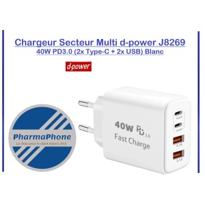D-POWER - CHARGEUR 40WATT 3,1 A (2 x USB-A  +  2 x USB-C) - EMPLACEMENT: Z02 - B105 - E04