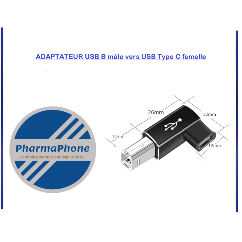 ADAPTATEUR USB B mâle vers USB Type C femelle - DISPONIBLE MARTINQUE ADAPTATEUR USB B mâle vers USB Type C femelle - DISPONIBLE MARTINQUE