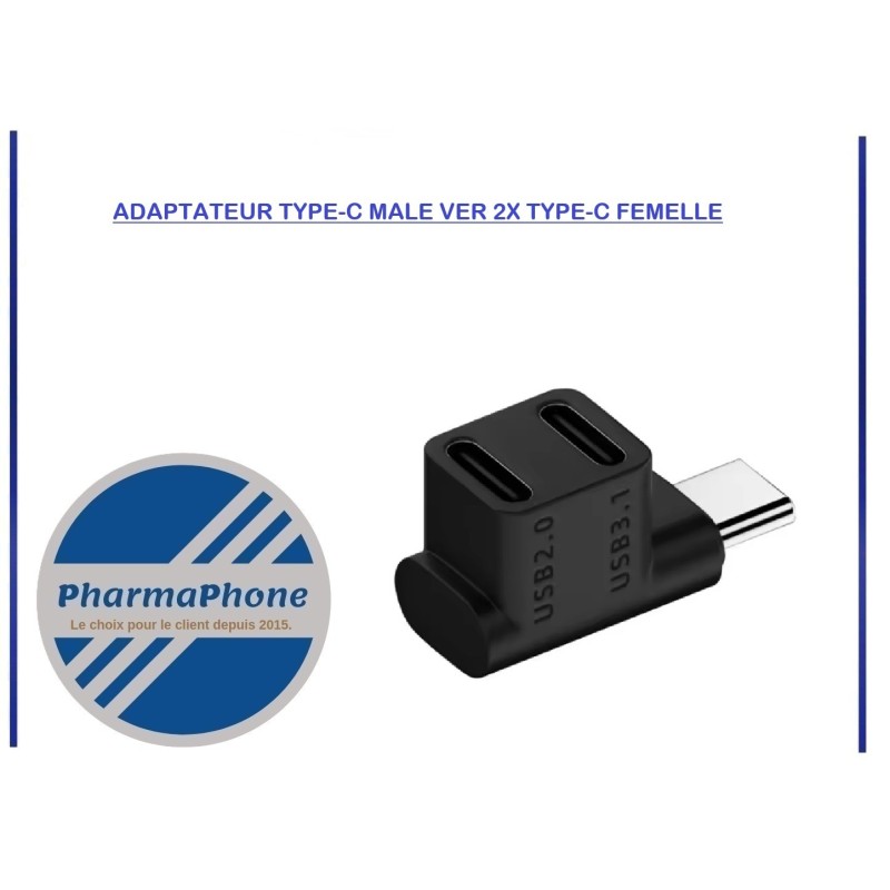 ADAPTATEUR TYPE-C MALE VER 2X TYPE-C FEMELLE DISPONIBLE MARTINQUE