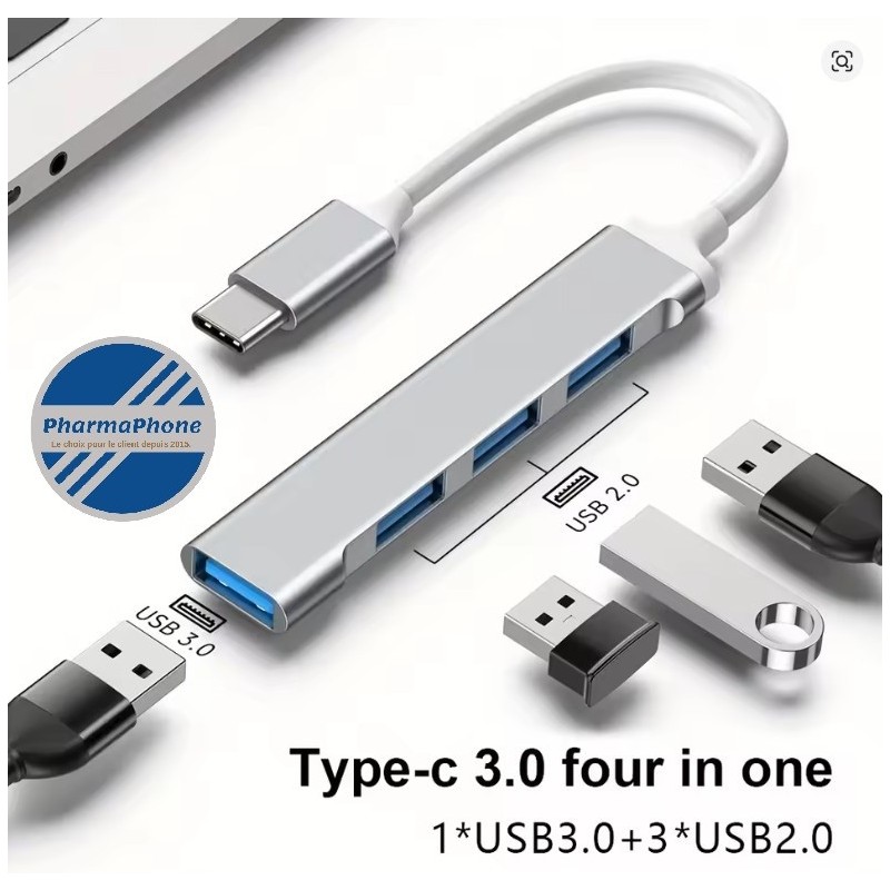 HUB TYPE-C VERS 1x USB-A 3,0 + 3x USB-A 2,0DISPONIBLE MARTINQUE