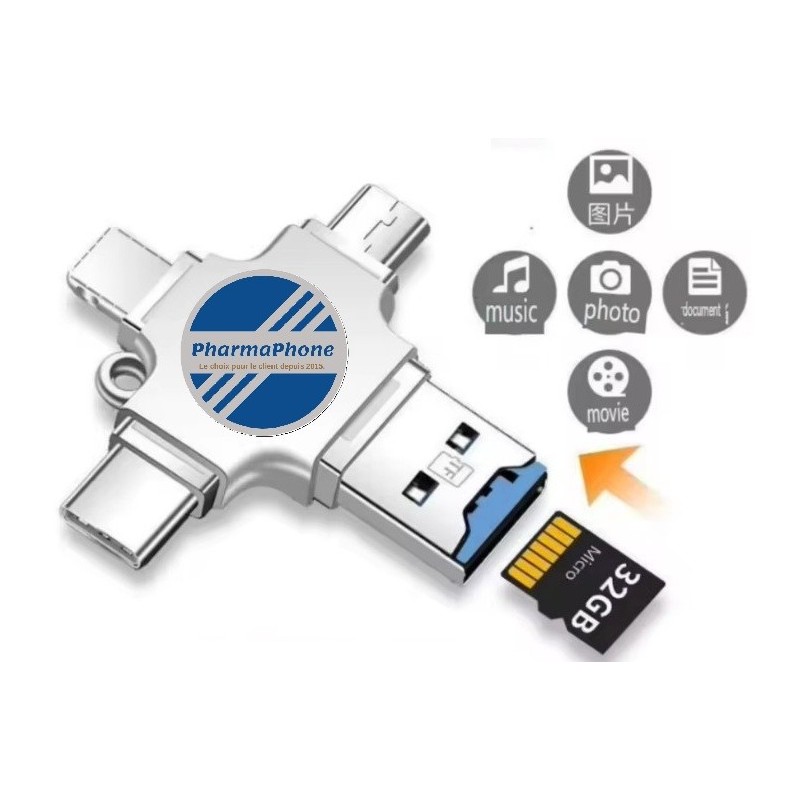 Acheter ou commander CLES USB MULTIPORT 4  EN1 0Gbs SD en martinique guadeloupe guyane