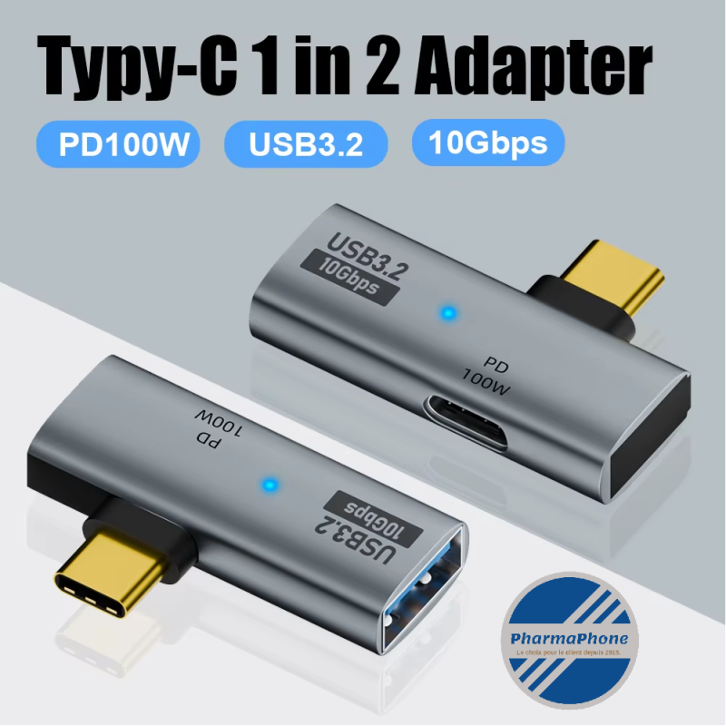 ADAPTATEUR TYPE-C (MAL) VERS USB-A  (FEM) + TYPE-C (FEM) DISPONIBLE MARTINQUE