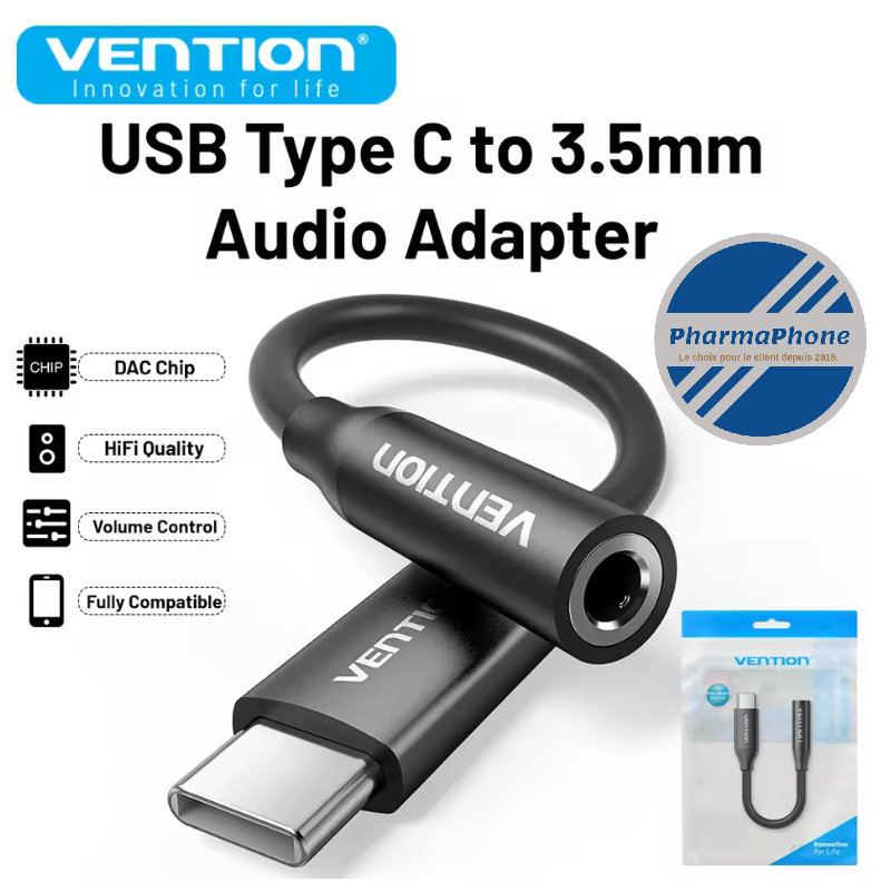 ADAPTATEUR VENTION TYPE-C MAL VERS JACK 3,5 FEMELLE DISPONIBLE MARTINQUE