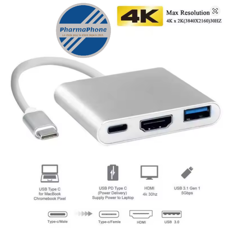 ADAPTATEUR 3 EN 1 HDMI - USB A  - HDTV DISPONIBLE MARTINQUE