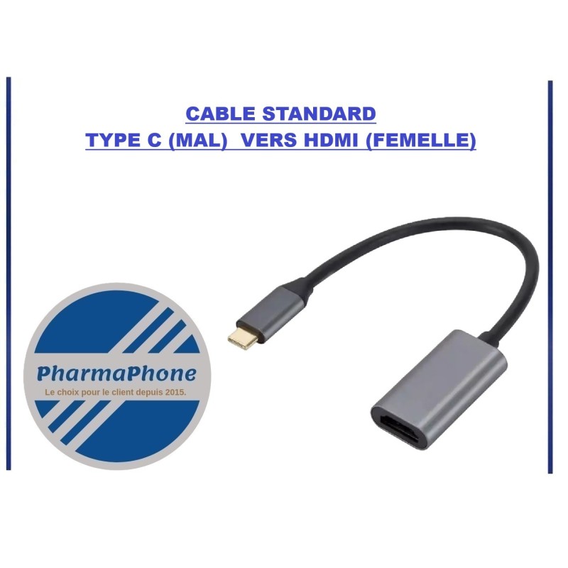 CABLE STANDARD TYPE C (MAL) VERS HDMI (FEMELLE) - DISPONIBLE MARTINQUE CABLE STANDARD TYPE C (MAL) VERS HDMI (FEMELLE) - DISPONIBLE MARTINQUE