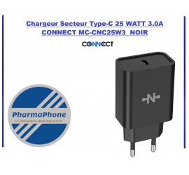 Chargeur Secteur Type-C 25 WATT 3.0A CONNECT MC-CNC25W3  NOIR - EMPLACEMENT: Z02- B100 - E04