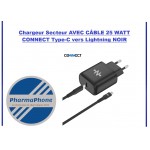 Chargeur Secteur AVEC CÂBLE 25 WATT  CONNECT Type-C vers Lightning NOIR - EMPLACEMENT: Z02-B105-E07