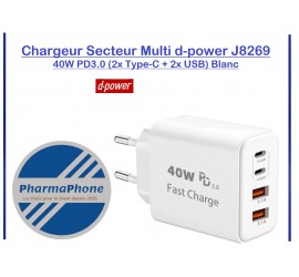 D-POWER - CHARGEUR 40WATT 3,1 A (2 x USB-A  +  2 x USB-C) - EMPLACEMENT: Z02 - B105 - E04